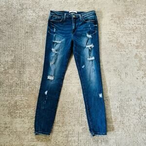 Flying Monkey Ankle Skinny Jeans dark wash distressed jeans woman’s 27